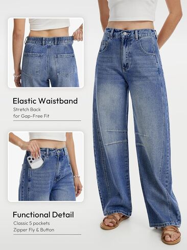 SEVEGO Womens Tall Barrel Jeans Vintage Wide Leg Mid Rise Baggy Y2k Cropped Relax Fit Denim Trouser Ankle Pants,34" Inseam,Dark Blue,14 in Saudi Arabia