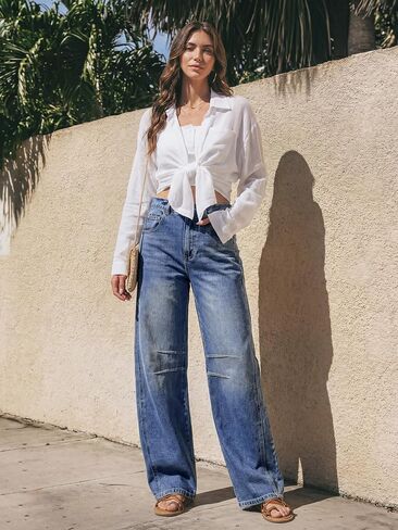 SEVEGO Womens Tall Barrel Jeans Vintage Wide Leg Mid Rise Baggy Y2k Cropped Relax Fit Denim Trouser Ankle Pants,34" Inseam,Dark Blue,14 in Saudi Arabia