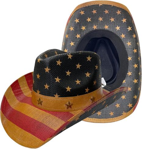 Western Cowboy Hat American Vintage Flag for July 4th Straw hat for Men, Women Festival & Party Accessory in Kuwait