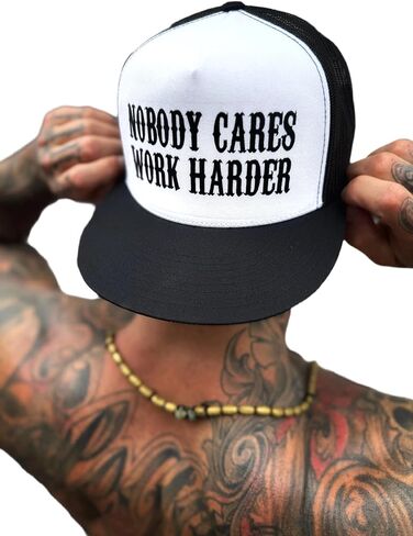 Work Harder Black & White Flat Bill HAT in Saudi Arabia