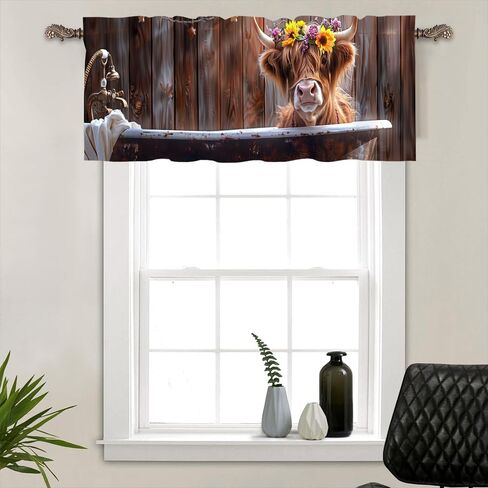 1 Panel Abstract Highland Cow Valance for Windows, Bathtub Rustic Animal Rod Pocket Valance Curtains Home Decor Window Treatment for Kitchen/Living Room, 54" X 18" in Saudi Arabia