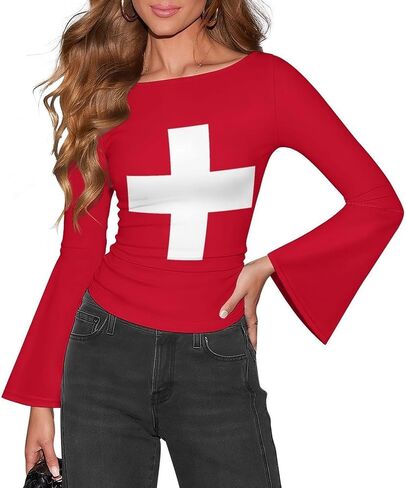 Women's Long Sleeve Cameroon Flag Basic T-Shirt Solid Color Soft Comfy Casual Fall Shirts for Women Tops in Kuwait