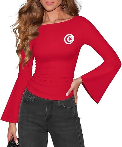 Women's Long Sleeve Cameroon Flag Basic T-Shirt Solid Color Soft Comfy Casual Fall Shirts for Women Tops in Kuwait