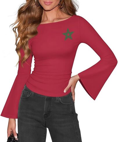 Women's Long Sleeve Cameroon Flag Basic T-Shirt Solid Color Soft Comfy Casual Fall Shirts for Women Tops in Kuwait