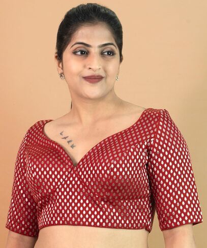 بلوزة الساري النسائية الجاهزة من FIGURE'S DESIGNER برقبة على شكل قلب وأكمام على شكل قلب من Sabyasachi B12 in Kuwait
