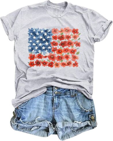 Floral USA Flag Shirts Womens 4th July America Flag Shirt in Saudi Arabia