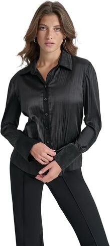 DKNY Womens Top Pleated Satin Blouse in Kuwait