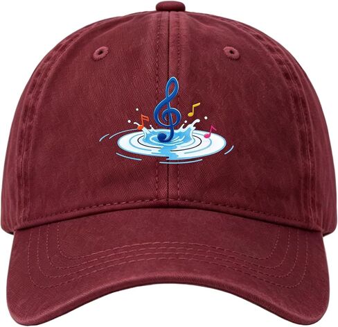 Musical Notes Water Splash Washed Cotton Baseball Cap, Soft Dad Hat for Men Women, Music Lover Hats, Musician Gift in Saudi Arabia