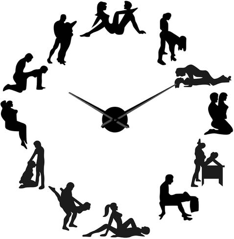 Adult Fun Series 3 Silouette Frameless Wall Clock, DIY Modern Decorative Clocks for Living Room, Bedroom, Office - Easy to Install, Large 3D Clock Design (Black,27inch) in Kuwait