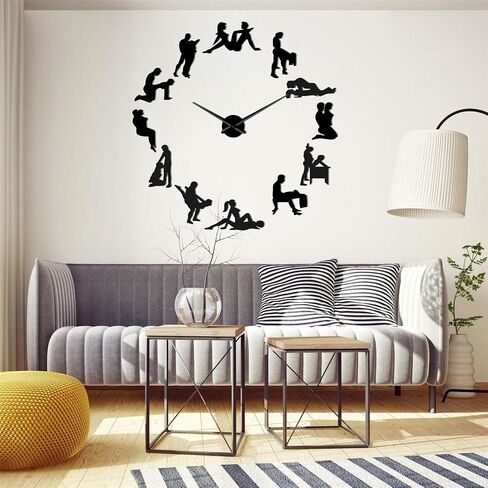 Adult Fun Series 3 Silouette Frameless Wall Clock, DIY Modern Decorative Clocks for Living Room, Bedroom, Office - Easy to Install, Large 3D Clock Design (Black,27inch) in Kuwait
