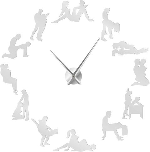 Adult Fun Series 3 Silouette Frameless Wall Clock, DIY Modern Decorative Clocks for Living Room, Bedroom, Office - Easy to Install, Large 3D Clock Design (Black,27inch) in Kuwait