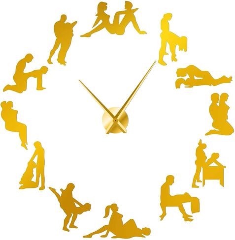Adult Fun Series 3 Silouette Frameless Wall Clock, DIY Modern Decorative Clocks for Living Room, Bedroom, Office - Easy to Install, Large 3D Clock Design (Black,27inch) in Kuwait