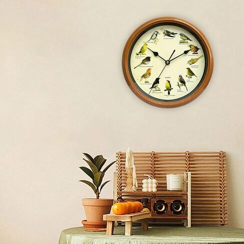 Generic Singing Bird Wall Clock Decorative Clock 10 Inch,Ornaments Quiet Creative Wall Hanging Clock Decor for Bedroom, Living Room, Brown in Saudi Arabia