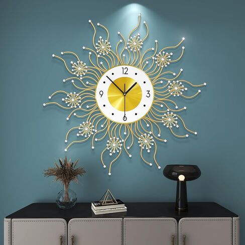 FLEBLE Large Wall Clocks for Living Room Decor Modern Wall Clock Decorative Silent Non-Ticking 24 Inch Round Black Metal Crystals Clock for Office, Home, Bathroom, Kitchen, Bedroom or Entryway in Saudi Arabia