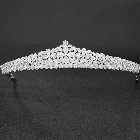 Petite Tiara for Women 2.5cm Small Mini Crown 5A Cubic Zirconia Rhodium Plated Copper Headband Micro Set Crystal Tiara for Bride Birthday Prom Evening Party (Silver) in Saudi Arabia