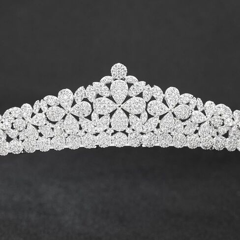 Petite Tiara for Women 2.5cm Small Mini Crown 5A Cubic Zirconia Rhodium Plated Copper Headband Micro Set Crystal Tiara for Bride Birthday Prom Evening Party (Silver) in Saudi Arabia