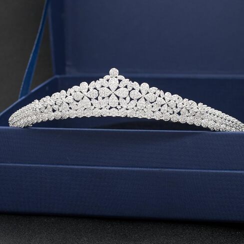 Petite Tiara for Women 2.5cm Small Mini Crown 5A Cubic Zirconia Rhodium Plated Copper Headband Micro Set Crystal Tiara for Bride Birthday Prom Evening Party (Silver) in Saudi Arabia