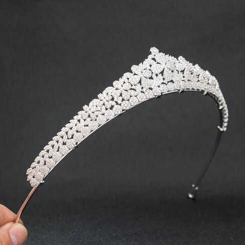 Petite Tiara for Women 2.5cm Small Mini Crown 5A Cubic Zirconia Rhodium Plated Copper Headband Micro Set Crystal Tiara for Bride Birthday Prom Evening Party (Silver) in Saudi Arabia