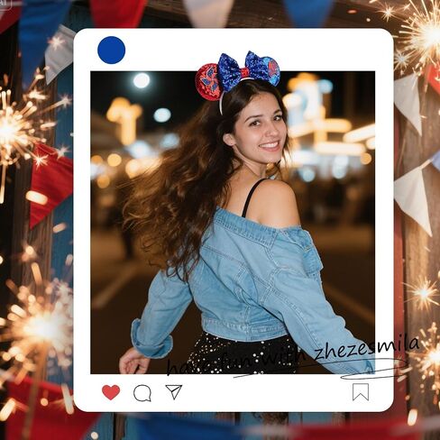 zhezesmila Shiny Mouse Ears with Sequins Bow 4th of July Headband Hair Accessories for Independence Day Theme Party in Kuwait