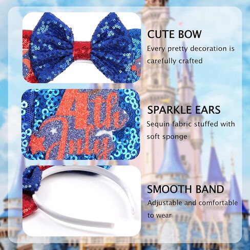 zhezesmila Shiny Mouse Ears with Sequins Bow 4th of July Headband Hair Accessories for Independence Day Theme Party in Kuwait