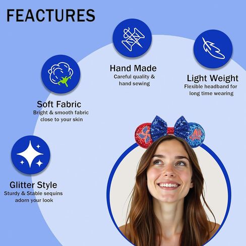 zhezesmila Shiny Mouse Ears with Sequins Bow 4th of July Headband Hair Accessories for Independence Day Theme Party in Kuwait