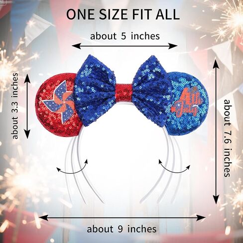 zhezesmila Shiny Mouse Ears with Sequins Bow 4th of July Headband Hair Accessories for Independence Day Theme Party in Kuwait