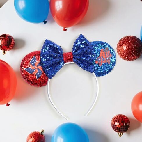 zhezesmila Shiny Mouse Ears with Sequins Bow 4th of July Headband Hair Accessories for Independence Day Theme Party in Kuwait