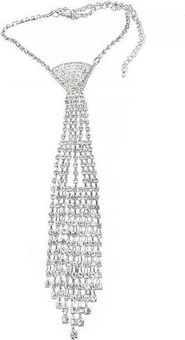 Holiberty Womens Sparkling Rhinestone Ties Adjustable Pre-Tied Neck Chain Skinny Tie Club Rave Party Glitter Necktie Necklace in Kuwait