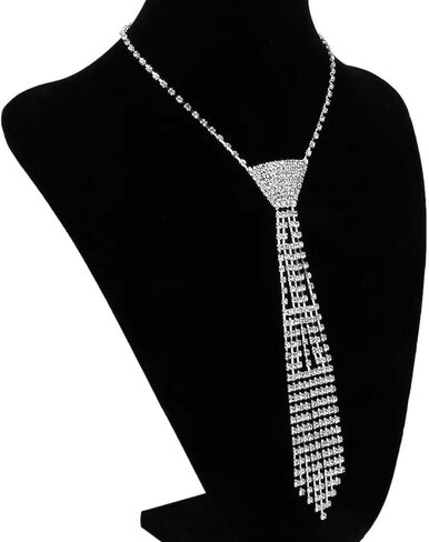 Holiberty Womens Sparkling Rhinestone Ties Adjustable Pre-Tied Neck Chain Skinny Tie Club Rave Party Glitter Necktie Necklace in Kuwait