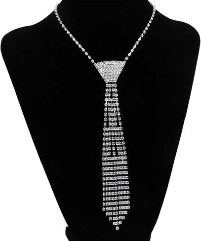 Holiberty Womens Sparkling Rhinestone Ties Adjustable Pre-Tied Neck Chain Skinny Tie Club Rave Party Glitter Necktie Necklace in Kuwait