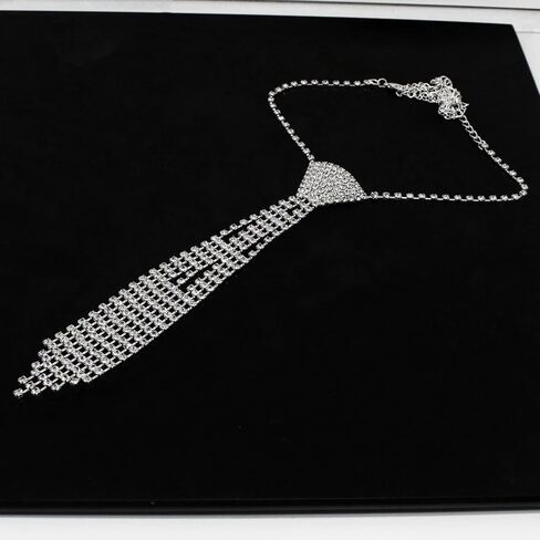 Holiberty Womens Sparkling Rhinestone Ties Adjustable Pre-Tied Neck Chain Skinny Tie Club Rave Party Glitter Necktie Necklace in Kuwait