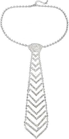 Holiberty Womens Sparkling Rhinestone Ties Adjustable Pre-Tied Neck Chain Skinny Tie Club Rave Party Glitter Necktie Necklace in Kuwait