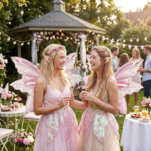 Fairy Wings, Halloween Costumes, 5 PCS Fairy Wings Adult Women Set with Pink Wing Elf Ears Flower Headband Star Wand and Butterfly Sticker, for Halloween Party and Parties Use by Those Aged 15+ in Saudi Arabia