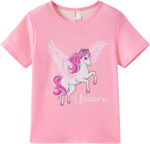 PATPAT Girls Crewneck Short Sleeve Graphic Tees Animal Print Shirts Cute Summer Outfits 5-12 Years in Kuwait