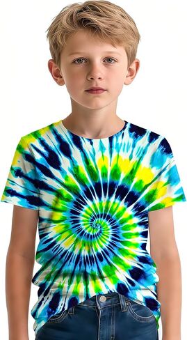 Kids Tie Dye Shirt Short Sleeve Tees Hippie Style T Shirts for Boys Girls in Saudi Arabia