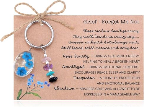 Aesnefe Forget Me Not Keyring with Healing Crystals, Memorial Keychain Sympathy Gifts for Loss of Loved One, Bereavement Comfort Gift, In Loving Memory Keepsake for Women Men in Saudi Arabia