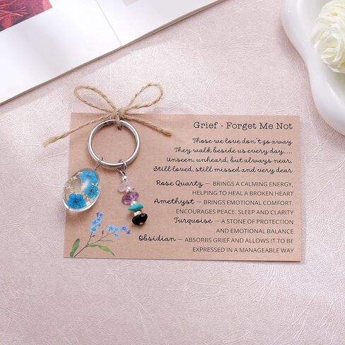 Aesnefe Forget Me Not Keyring with Healing Crystals, Memorial Keychain Sympathy Gifts for Loss of Loved One, Bereavement Comfort Gift, In Loving Memory Keepsake for Women Men in Saudi Arabia