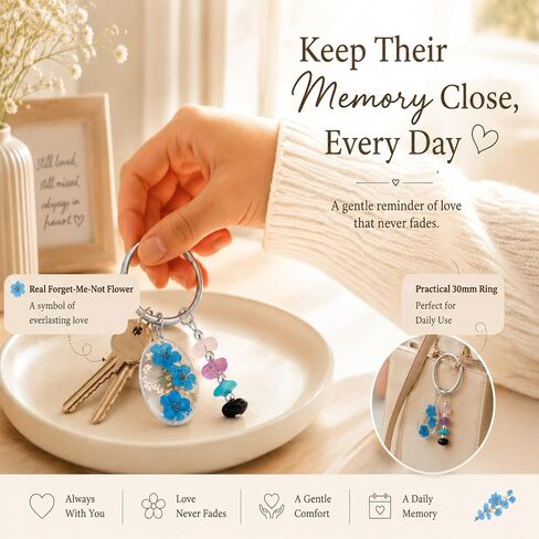 Aesnefe Forget Me Not Keyring with Healing Crystals, Memorial Keychain Sympathy Gifts for Loss of Loved One, Bereavement Comfort Gift, In Loving Memory Keepsake for Women Men in Saudi Arabia