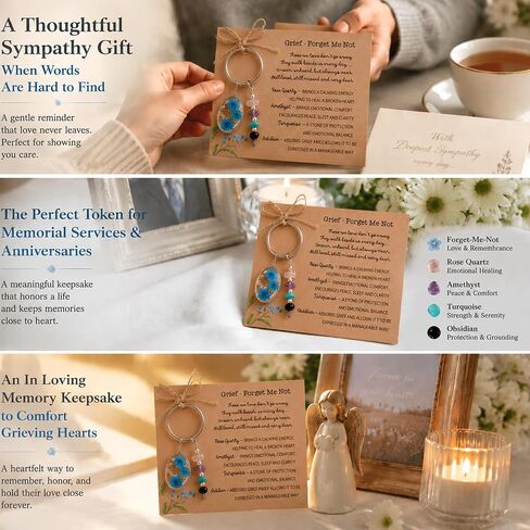 Aesnefe Forget Me Not Keyring with Healing Crystals, Memorial Keychain Sympathy Gifts for Loss of Loved One, Bereavement Comfort Gift, In Loving Memory Keepsake for Women Men in Saudi Arabia