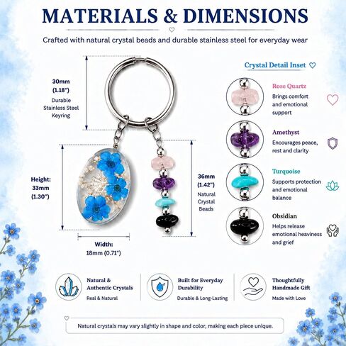 Aesnefe Forget Me Not Keyring with Healing Crystals, Memorial Keychain Sympathy Gifts for Loss of Loved One, Bereavement Comfort Gift, In Loving Memory Keepsake for Women Men in Saudi Arabia