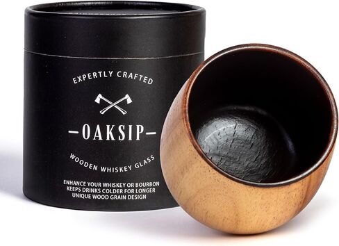 Oaksip كأس شرب بوربون الخشبي المتفحم الأصلي | زجاج متفحم قديم الطراز | هدايا بوربون للرجال أو الأب أو الأخ | هدايا الويسكي in Kuwait