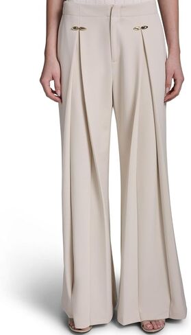 Halston Women's Wide Leg Crepe Trouser Pants with Hardware in Kuwait