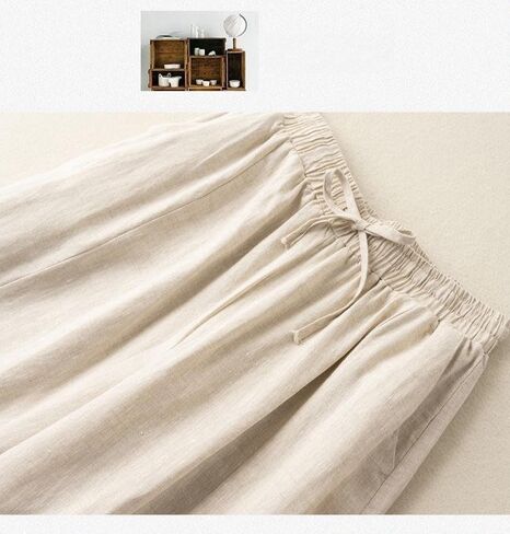 Women's Cotton Linen Cropped Wide Leg Pants Elastic Waist Casual Loose Trousers Fashion Pants with Pockets 2024 in Saudi Arabia