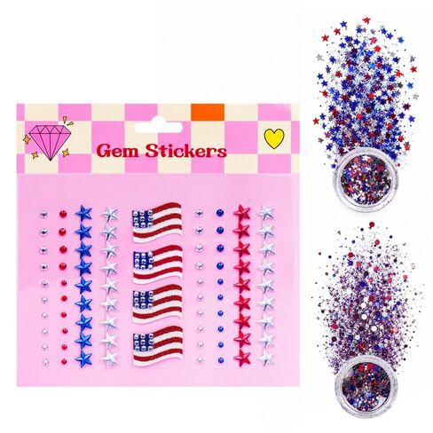 4th of july face gems - 33pcs Rhinestone Face Stickers & Tattoos for 4th of July | Independence Day, Stars, Sparkly, Country Party Decorations in Saudi Arabia