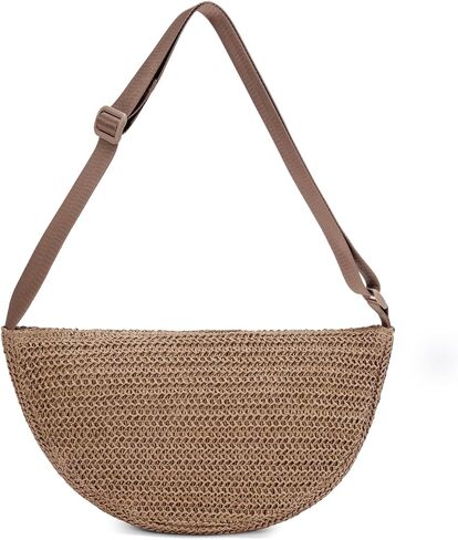RNIEGA Straw Crossbody Bag for Women Woven Crescent Beach Bags Summer Shoulder Purses Handbag with Adjustable Strap in Saudi Arabia