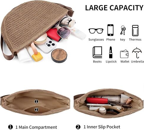 RNIEGA Straw Crossbody Bag for Women Woven Crescent Beach Bags Summer Shoulder Purses Handbag with Adjustable Strap in Saudi Arabia