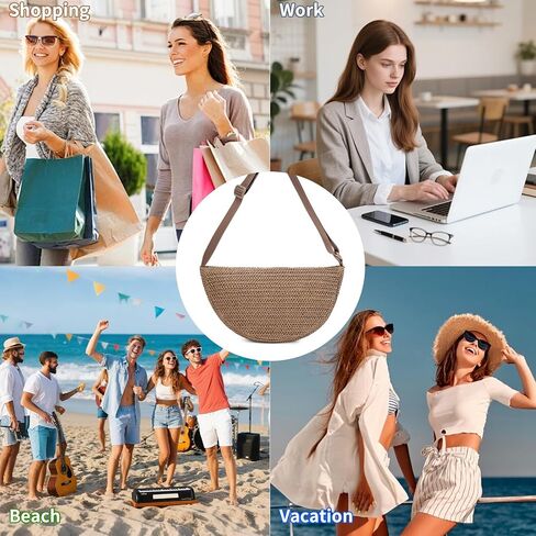RNIEGA Straw Crossbody Bag for Women Woven Crescent Beach Bags Summer Shoulder Purses Handbag with Adjustable Strap in Saudi Arabia
