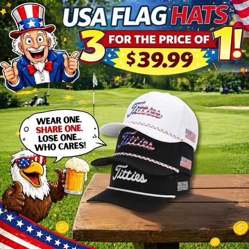 Curves & Clubs Titties Golf Hats 3-Pack – Funny White USA Titties, Black USA Titties, and Black & White Titties – Perfect Golf Gift Bundle in Saudi Arabia