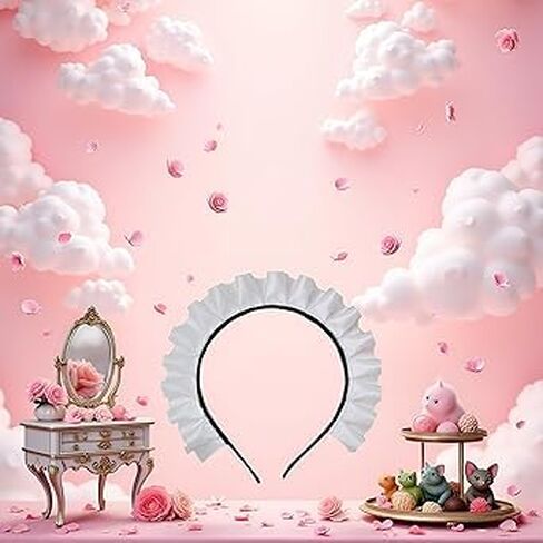Gorgeous Sweet White Ruffle Headband for Maid Hair Hoop for Anime Cosplay, Fits Most Women Hair Accessories in Saudi Arabia