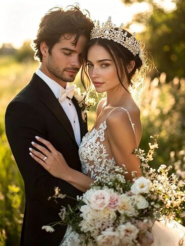 Gold Bridal Tiara for Women, Crystal Rhinestone Queen Crown with Combs, Wedding Hair Accessories for Prom Pageant Quinceanera Birthday in Kuwait